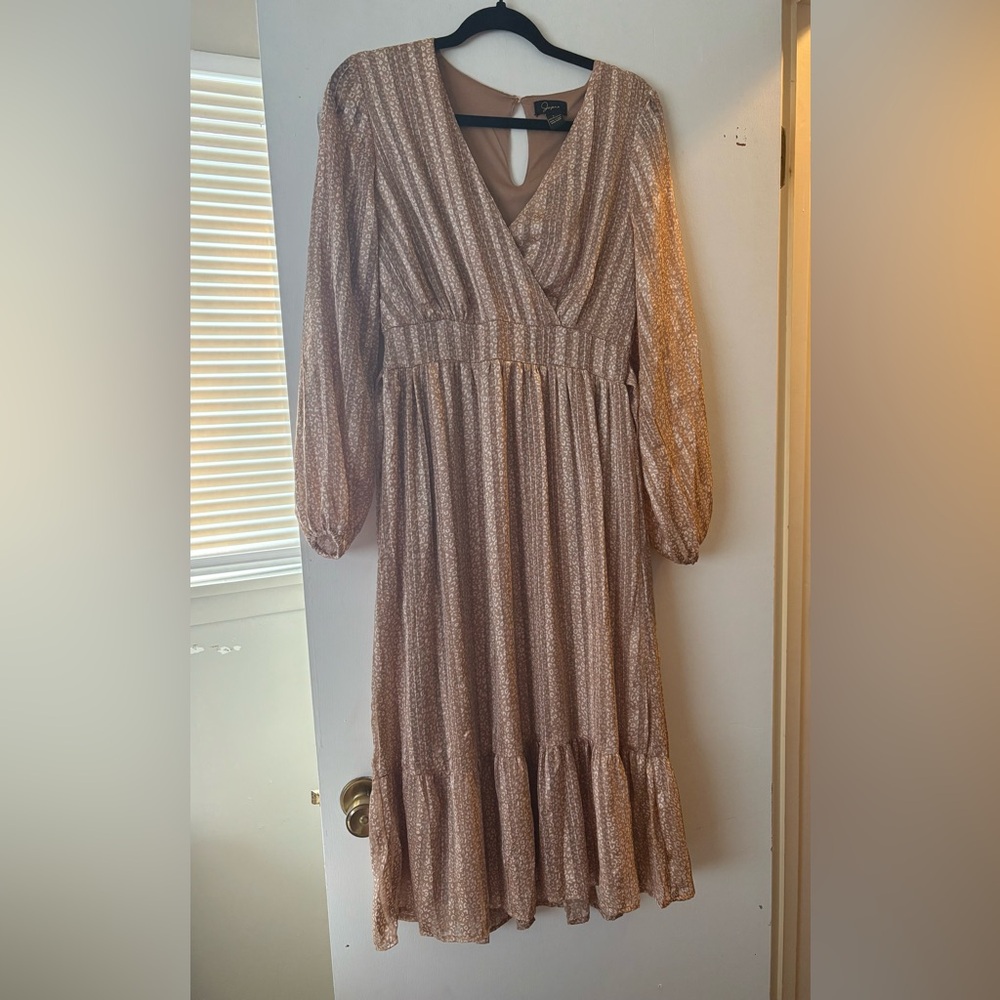 Japna Pink Ruffled Wrap Dress with Bishop Sleeves